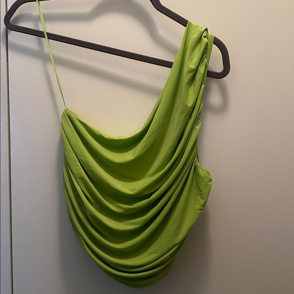 Express Vibrant Lime Green One Shoulder Top